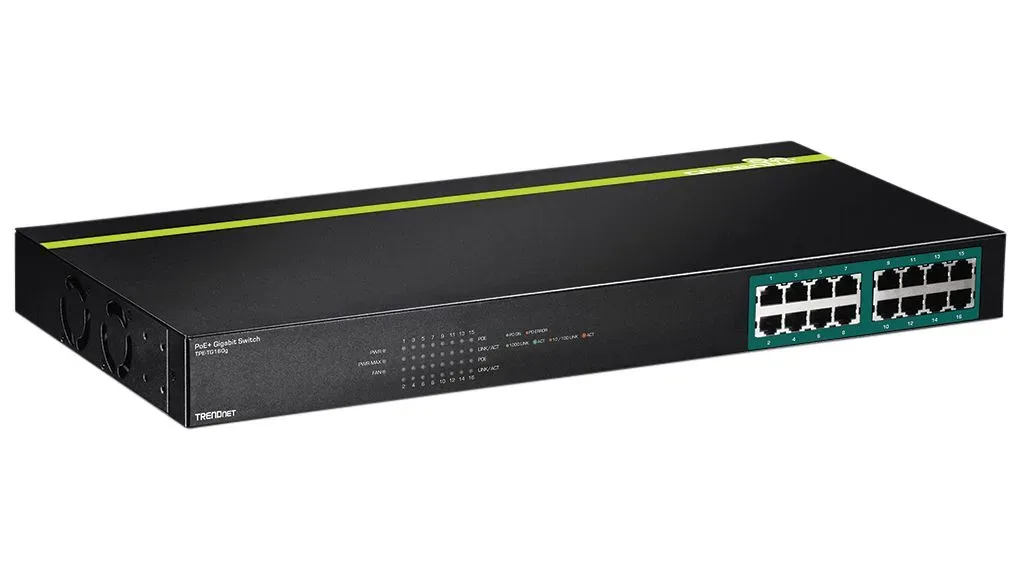 Trendnet PoE Switch, Unmanaged, 1Gbps, 246W, RJ45 Ports 16, PoE Ports 16